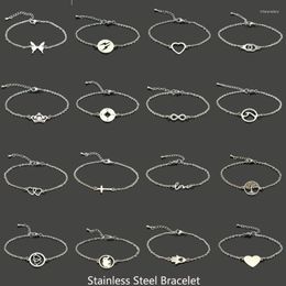 Link Chain Stainless Steel Bracelet For Women Men Heart Cross Butterfly Elephant Pendant Bangles Party Jewelry Accessories Gifts Inte22