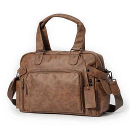 Luxury Duffle Bags Fashion Fitness Travel Men Leather Shoulder Bag for Male Business Handbag Vintage Man Shoulder Bag 220626