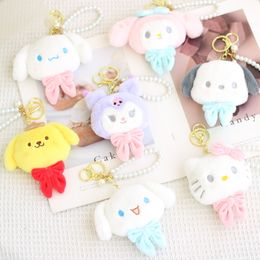 10cm Plush Animals key chain Cute Japanese pearl bow jade pudding dog little devil Kuromi big eared dog keychains pendant