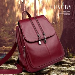 Brand Laptop Leather Luxury Women Fashion Backpack Satchel School Bag Pu Y201224