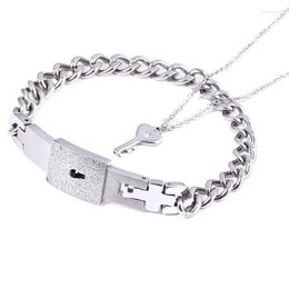 Couple Lovers Jewelry Love Heart Lock Bracelet Titanium Steel Bracelets Bangles Key Pendant Necklace Gift Link Chain Inte22