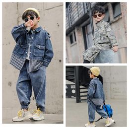 Clothing Sets Boys Sportsuit Set Cowboy Suits Denim Fashion Tracksuit Kids Children Camouflage Clothes Jacket Pants 2PCS