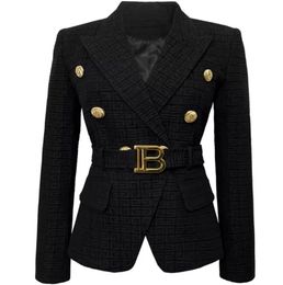 Women's Suits Spring And Autumn Fashion High quality Small Suit Lion Button Short Black White Jacquard Oversize Jacket