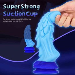 Dildos Dongs Blue Kirin Simulated Large Penis Liquid Silicone Backyard Anal Plug Male and Female Masturbation Device Sex Products New Style 220516