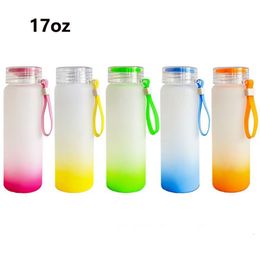 17oz sublimation tumbler frosted gradient glass water bottle Colour at end matte tumblers heat transfer glass cans beverage juice cups straws SN4461