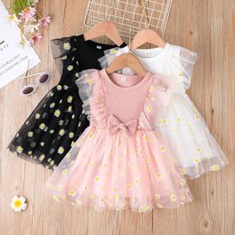 Girl's Dresses 1-5Y Summer Princess Kids Girls Dress Clothing 3 Colors Mesh Ruffles Sleeve Sunflowers Lace Tutu DressGirl's