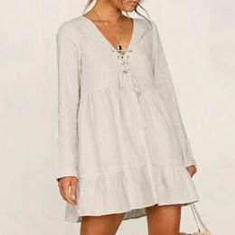 Casual Dresses 2022 Fashion Chiffon Sexy V-neck Long Sleeve Party Vestidos White Mini Dress Beach Sundress Fast Delivery
