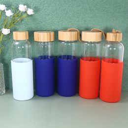 6 Colours 16oz tumblers single glass with silicon protective case water cups with straw and bamboo lid Express Min