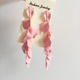 Dangle & Chandelier Retro Bohemian Sweet Pink Petals Earrings Tassel Cotton Thread Pendant Long Women Girls Elegant Fashion JewelryDangle