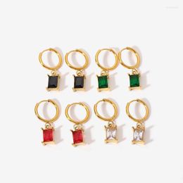 Hoop & Huggie Vintage French Mini Rectangle Colourful Zircon Earrings For Women 18K Gold Plated Stainless Steel Circle JewelryHoop Kirs22