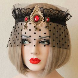 Elastic Lace Hair Accessories Crown Black Uk Mesh with Dots Half-Face Mask Bronze Spider Burgundy Rhinestone Veil