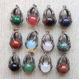 Dragon Claw Hold Charm Natural Stone Round Beads Pendants for Jewelry Making Necklace Wholesale