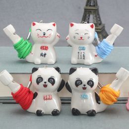 Home Ceramic water bird Whistle Panda and Fortune Cat style Whistles with rope