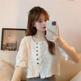 Women's Blouses & Shirts Sweet Lace Embroidery Tops Puff-sleeve Summer French Style Square Neck Women Daily Wear Beach Dating Shopping F3MDW