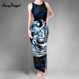 Noisydesigns Maxi Dresses For Women Plus Size 4XL Boho Samoa Hibisucs Ladies Sexy Slit Vest Bodycon Dresses Robe Femme Party 220627