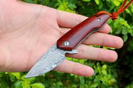 Little King Mini Keychain Pocket Folding Knife VG10 Damascus Blade Rosewood Handle Tactical Rescue Hunting EDC Survival Tool Knives 06605