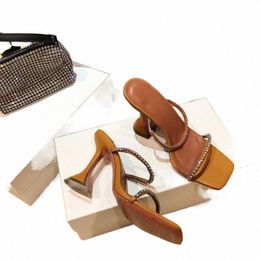 embellished strap slippers mules evening shoes Rhinestone spool gilda Beeswax leather crystal Heel women's heels Luxury Designers heeled sandals