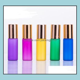 Packing Bottles Office School Business Industrial 5Ml Roll On Frosting Glass Bottle With Metal Roller B Dh037