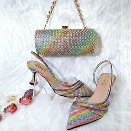 Sapatos sociais 2022 cor do arco-íris estilete pontiagudo design simples senhoras e bolsa amiga de festa com bolsavestido