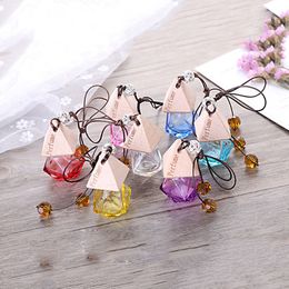 8ML Car Perfume Pendant Air Freshener With Wooden Cover Essential Oil Diffuser Glass Bottle Hang Ornaments Can Be Filled LT0104