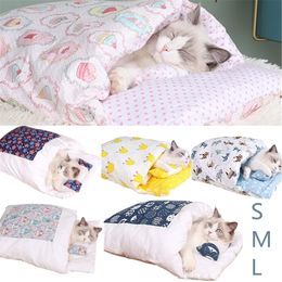 Removable Dog Cat Bed Sleeping Bag Sofas Mat Winter Warm House Small Pet Puppy Kennel Nest Cushion Products 220323