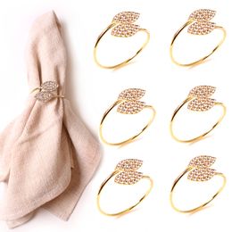 Leaf Napkin Rings Serviette Buckle Rhinestones Leaves Round Holder Wedding Hotel Table Dinner D90965