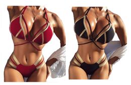 2024 New Bikini Gold-stamped Sexy Swimming Suit Three Points Explosive Split Ladies Stitching Sports swimwear flexible stylish Dropshipping Accepted