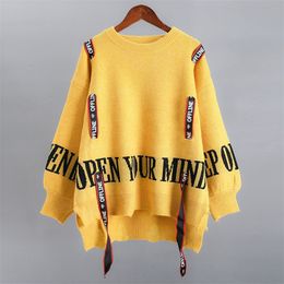 Casual Autumn Winter Knitted Sweater Women Fashion Distressed Loose Sweater Female O-Neck Casual Pullover Knitted Sweaters 210203