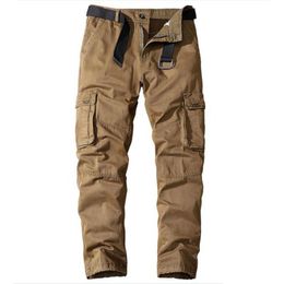 Men's Pants Men Pure Cotton Cargo Mens Spring Autumn Outdoor Military Multi-Pockets Tactical Multi-Pocket Long Trousers No BeltMen's