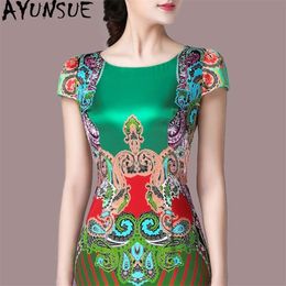 AYUNSUE Summer Silk Floral Dress Women Plus Size Bodycon Dress Elegant Midi Boho Party Dresses for Women Jurken Zomer KJ T200613