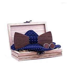 Bow Ties Sitonjwly Vintage Wooden Bowtie Pocket Square Cufflinks Set For Mens Wedding Handkerchief Wood Tie Noeud Paperon Man CorbasBow Emel