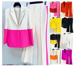 Damenanzüge Blazer Sets Frühling Herbst Winter Zwei PCs zwei Töner lässig Slim Woman Jackets Fashion Lady Office Anzug Taschen Business Geknastmantel 9 Farben S-XXL-66