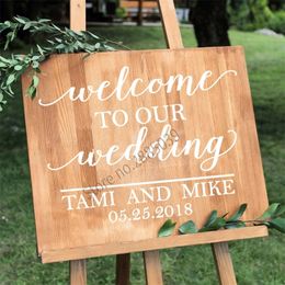 Rustic Signs DecalsWelcome to our Beginning Sign Decal Modern Wedding Decor Custom Name Stickers LC838 220621