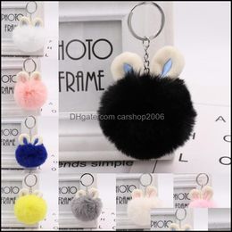 Key Rings Jewellery Faux Fur Rabbit 9 Styles Fashion Fuzziness Keychain Bag Car Pendant Fluffy Pompom Ball Keyfobs Holder Acce Dhae3
