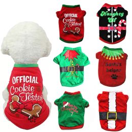 크리스마스 개 의류 귀여운 인쇄 애완 동물 티셔츠 애완 동물 스웨트 셔츠 풀버 통기 조끼 셔츠