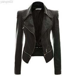 spring Women faux Leather Jacket Gothic moto jacket Zippers Long sleeve Goth Female PU Faux Leather Jackets L220801