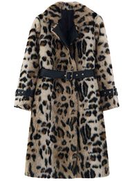 Lautaro Winter Long Leopard Print Warm Fluffy Faux Fur Trench Coat for Women Long Sleeve Double Breasted European Fashion 2021 T220816