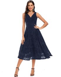 Womens Sleeveless VNeck Floral Lace Bridesmaid Dress 220615