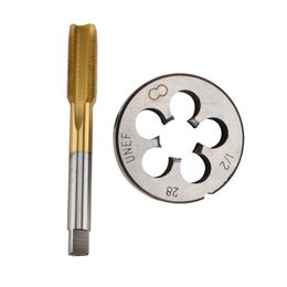 Hand Tools Fashionhigh Hardness UNF 1/2 -28 HSS Titanium Coated Tap & Round Die Set Right Thread Tool For Mould MachiningHand