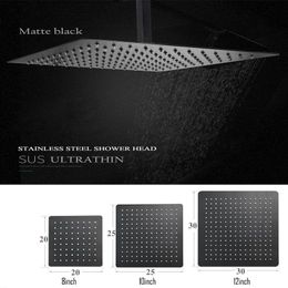 Black Square Rain Stainless Steel Shower Head Ultrathin 2 MM 8/10/12/16 Inch Choice Bathroom Wall & Ceiling Mounted