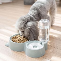 In 1 Cat Head Double Bowls Detachable Stainless Steel Nontoxic Antislip Bowl Water Dispenser Automatic Pet Feeder & Feeders