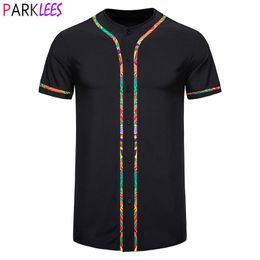 Mens Black Button Down Baseball Jersey African Dashiki Print Baseball T Shirt Men Harajuku Hip Hop Active Team Sports Uniforms220622