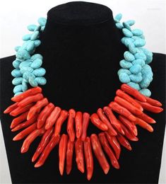 Chokers HABITOO Fantastic 19inch Multi-layer Natural Multi-color Turquoise Baroque Red Coral Choker Necklace For Women Fashion Jewellery Morr2