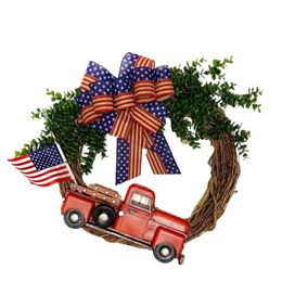 Decorative Flowers & Wreaths Patriotic Wreath For Front Door Decor Handcrafted American Stripes Stars With Burlap Bow Home Decorations ForDe