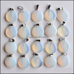 Charms Jewelry Findings Components Natural Stone Round Shape Pendant Opal Pendants Chakras Gem Fit Diy Earrings Dh3F7