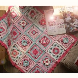 hand hook Crochet pink blanket Manual Vintage Style Crochet sofa blanket granny square 50x50cm 201113