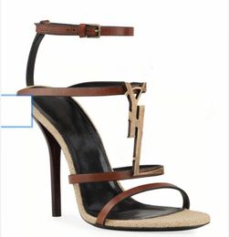 Kadın Tasarımcı Sandalet Cassandra Kama Espadrilles Siyah logo Deri 10.5 CM Ayarlanabilir Toka ile Yüksek Topuklu Gelinlik Bayan Ayakkabıları Kutu 35-41