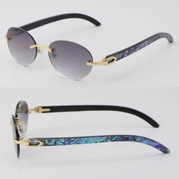 New Selling Luxury Seashell Inside Black Buffalo Horn Sunglasses Metal Rimless Woman Design Classical Model Sun glasses Man 18K Gold Round Frame Size:54-18-140MM