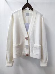710 2022 Milan Runway Autumn Brand Same Style Sweater Long Sleeve White V Neck Cardigan Beads High Quality Women yima