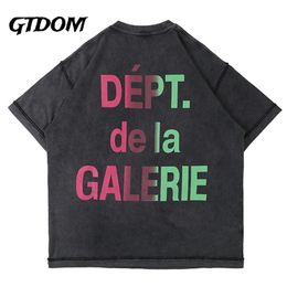 GTDOM Men Fashion Cards Hyun Chae Gradual Change Print Short Sleeve T-Shirt Summer Wash Worn Out Spacious T-Shirt 220408